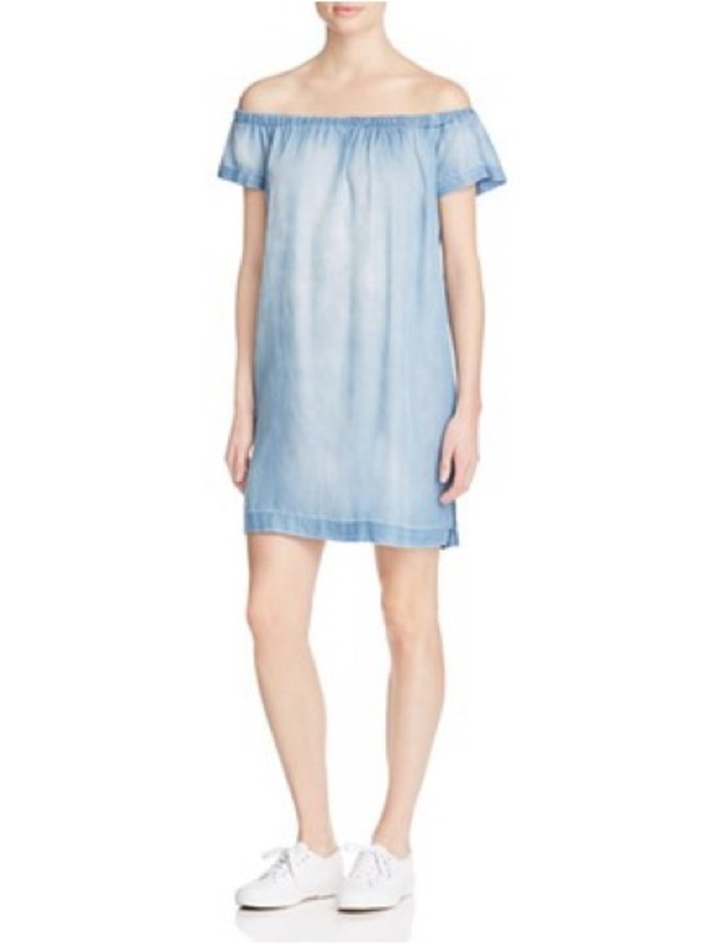 Anthropologie Cloth & Stone Off-Shoulder Mini Dress Blue Chambray Denim Western - Picture 11 of 15